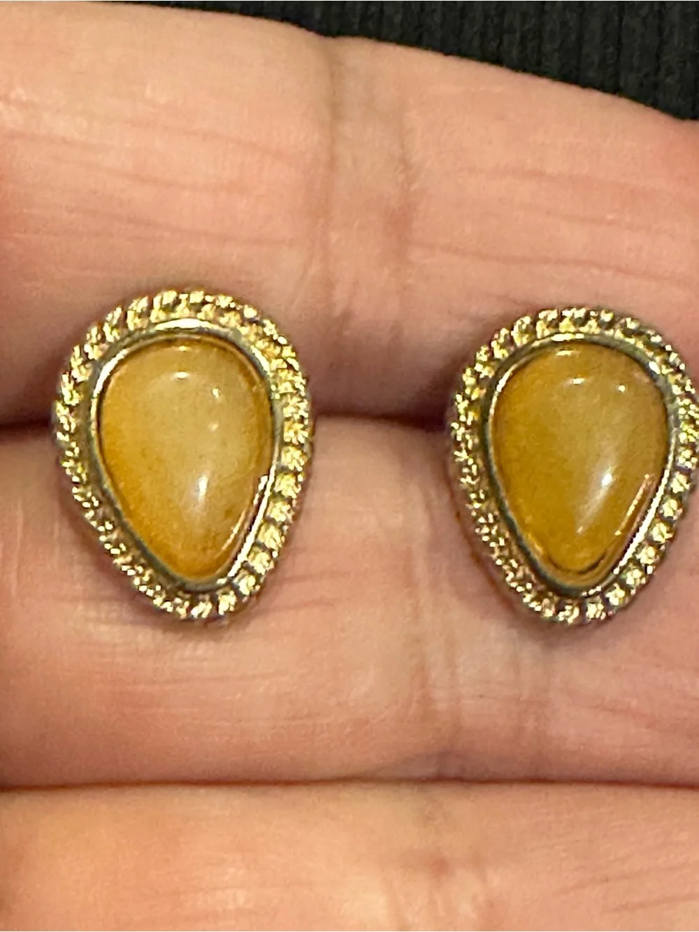 Vintage 1980s Bijoux Givenchy Butterscotch Amber Cabochon Teardrop Earrings